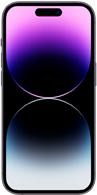 Ujęcie z przodu iPhone’a 14 Pro o przekątnej 6,1 cala.