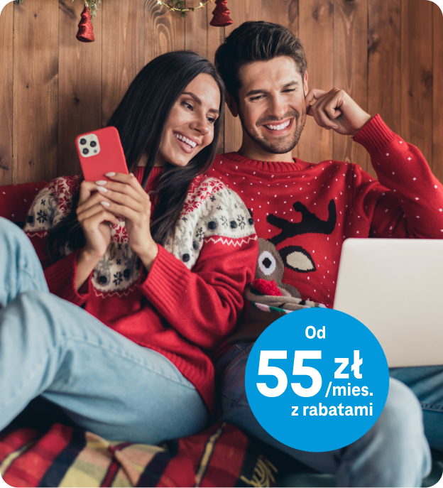 Obrazek przedstawiający zapakowane prezenty i bombka z napisem 30zł/mies z rabatami