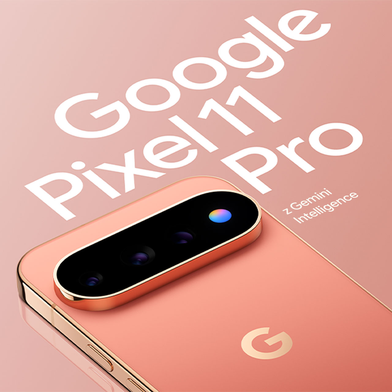 Zbliżenie na Google Pixel 11 Pro w kolorze miedzianego różu. 