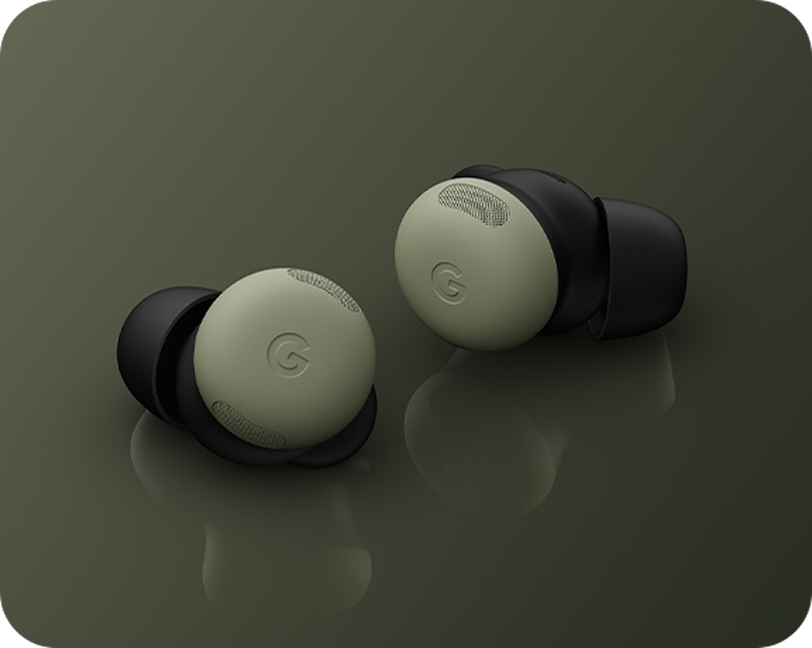 Zdjęcie słuchawek Pixel Buds Pro 2 w kolorze szałwiowym.